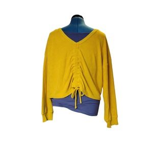 Aerie Terry Sweater Cinch Detail on Back‎ Yellow Size Large